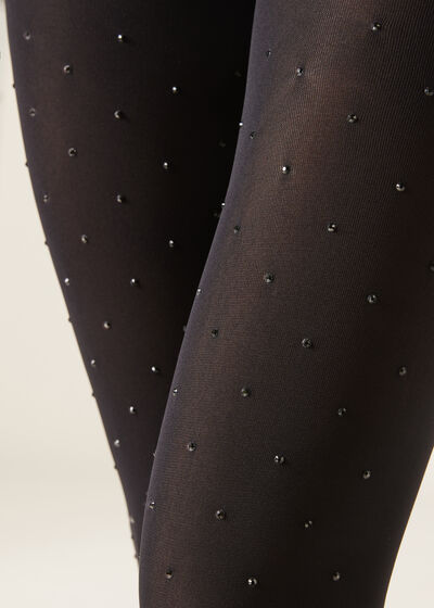 Opaque 50 Denier Tights with Rhinestones