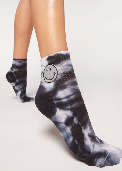 Kratke sportske čarape s tie-dye uzorkom i apliciranim detaljem Smiley®