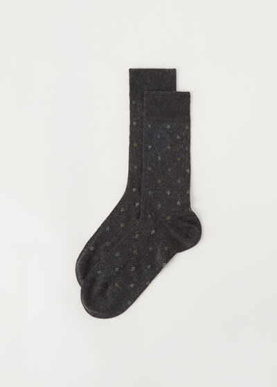 Pánske krátke kašmírové ponožky s celoplošným kosoštvorcovým vzorom