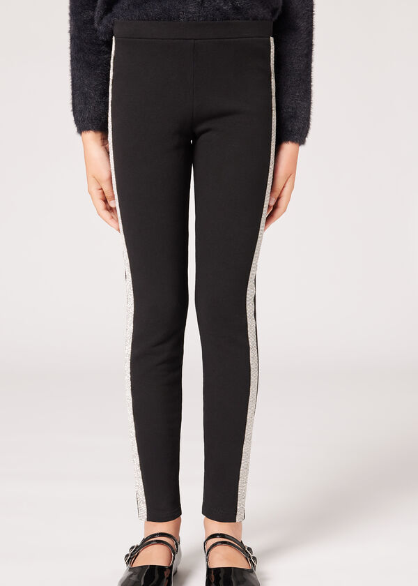 Girls' Thermal Cotton Leggings with Jewels - Calzedonia