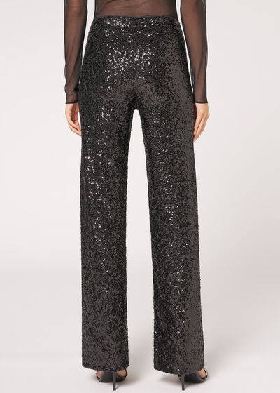 Leggings palazzo à paillettes