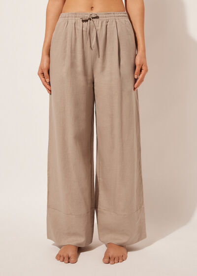 Linen and Viscose Palazzo Trousers