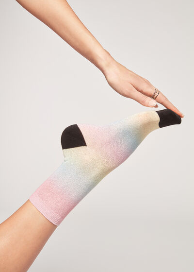 Degrade Baskılı Simli Soket Çorap