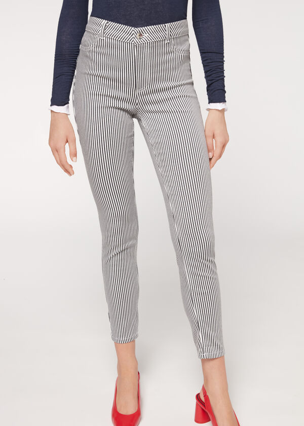 Soft Touch Push-Up-Jeans mit Streifenprint