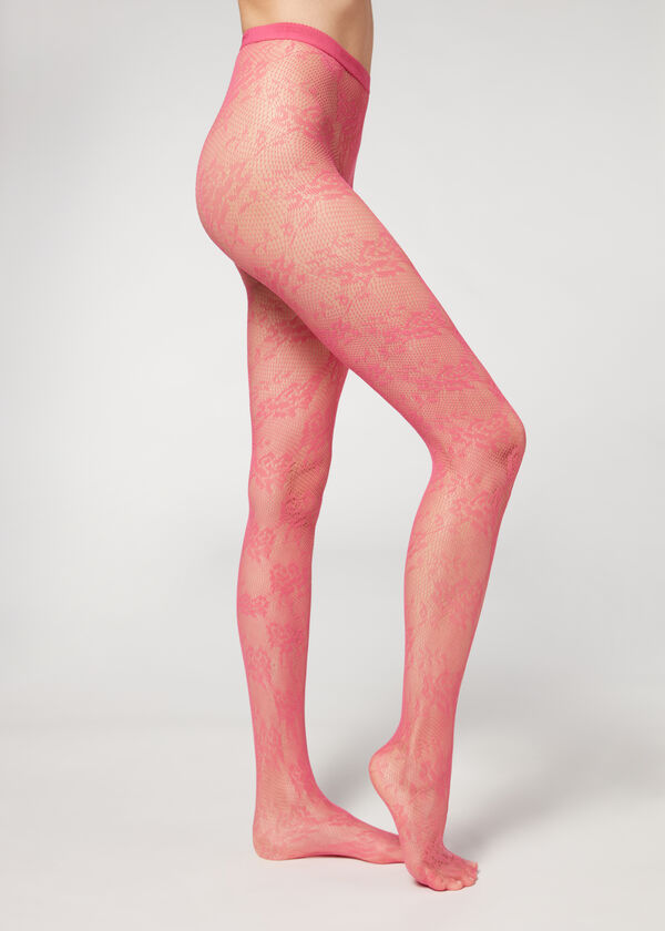 Floral Lace-Motif Fishnet Tights - Calzedonia
