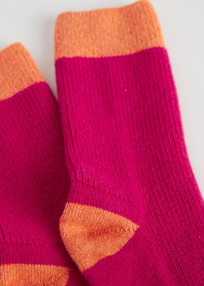 Krátke kašmírové vrúbkované ponožky s farebnými detailmi