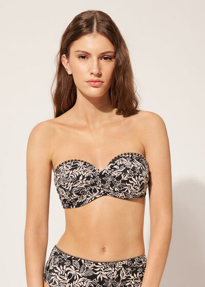 Bandeau-Bikinioberteil mit leichter Wattierung Botanic Black and White