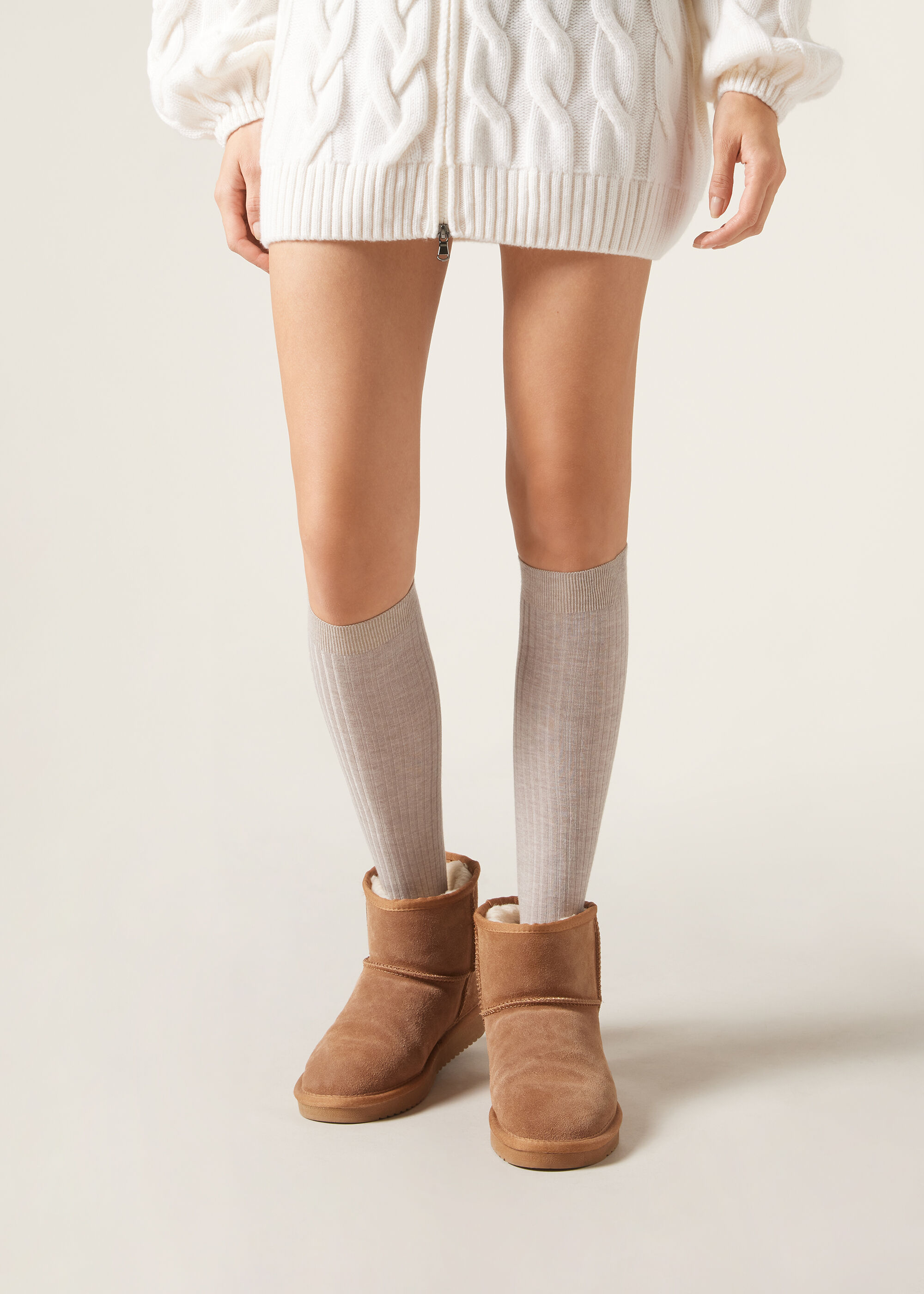 Lange gerippte Socken mit Cashmere