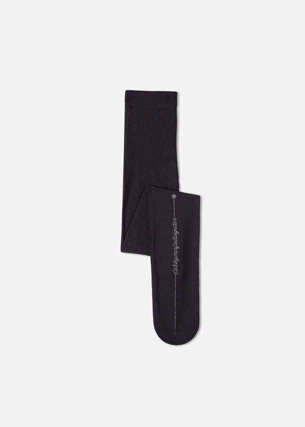 Girls’ Patterned Microfiber Tights with Lettering
