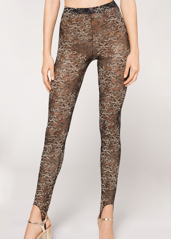 Glitter Lace Leggings with Stirrups