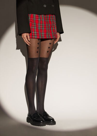 Longuette-Effect Tights with Heart Stripe