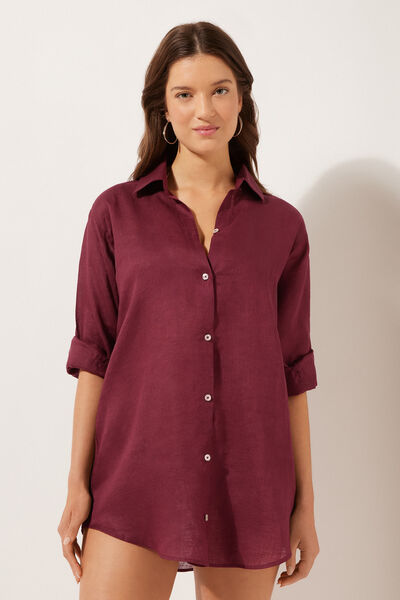 Linen Shirtdress Woman Burgundy Size S - Calzedonia - Modalova