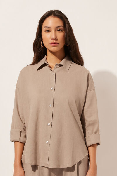 Cropped Linen and Viscose Shirt Woman Nude Size M - Calzedonia - Modalova
