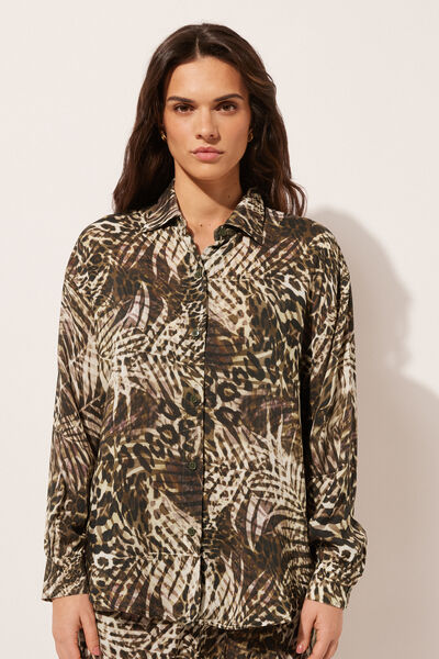 Cropped Animal Print Shirt Woman Green Size M - Calzedonia - Modalova