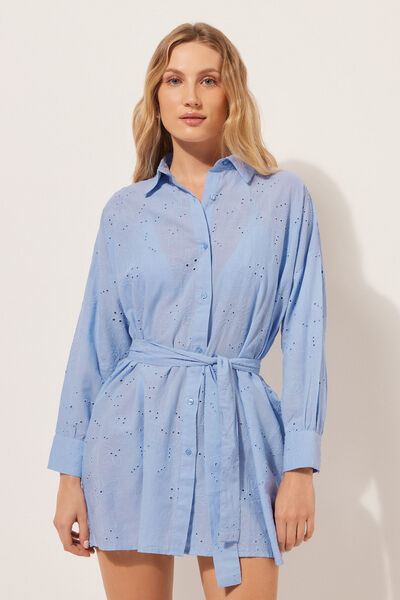 Long Shirt in Broderie Anglaise Woman Light Blue Size M - Calzedonia - Modalova