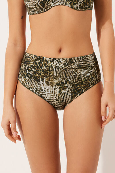 High Waist Shaping Swimsuit Bottoms Tropical Animalier Woman Green Size S - Calzedonia - Modalova
