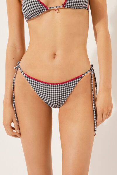 Brazilian String Swimsuit Bottoms Cherry Vichy Woman Black Size M - Calzedonia - Modalova