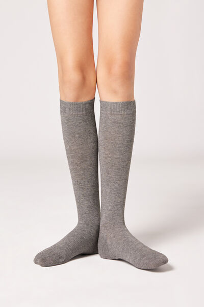 Calzedonia Chaussettes Longues en Coton Respirant pour enfants Unisex Gris Taille 28-30