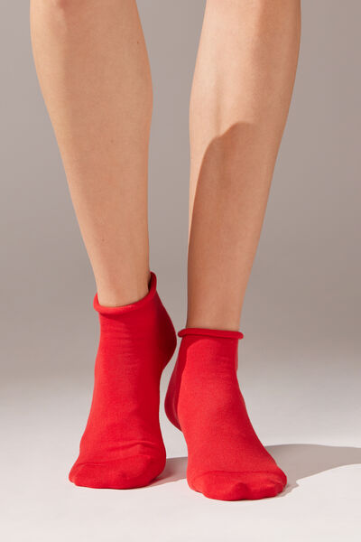 Calzedonia Chaussettes courtes en coton sans bordure Femme Rouge Taille 36-38