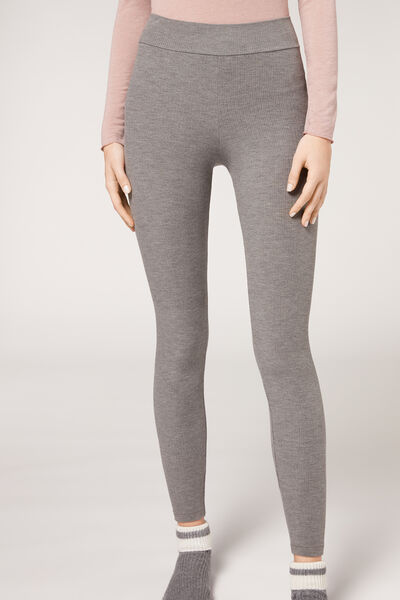 calzedonia leggings con cashmere a coste grigio taglia l donna