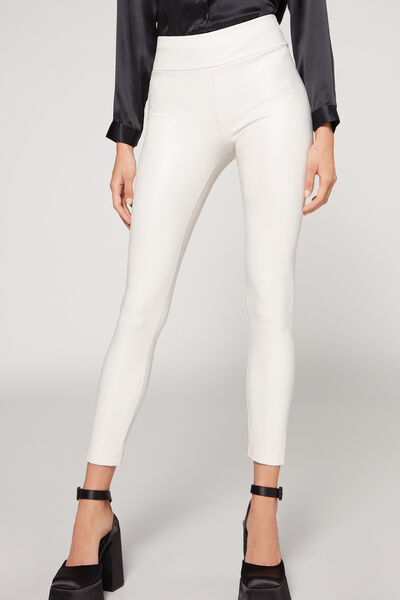 Calzedonia Legging Thermique Effet Cuir Femme Blanc Taille S