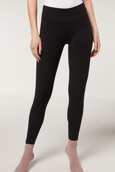 Calzedonia Leggings de Algodón Confort Mujer Negro Tamaño XL