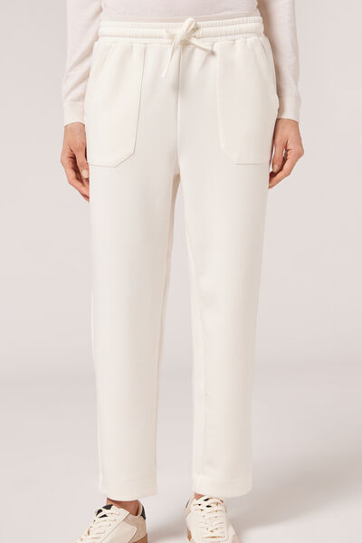 Calzedonia Pantalon en modal avec poches et cordon de serrage Femme Blanc Taille S