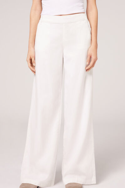 Calzedonia Legging palazzo en lin avec poches Femme Blanc Taille XL