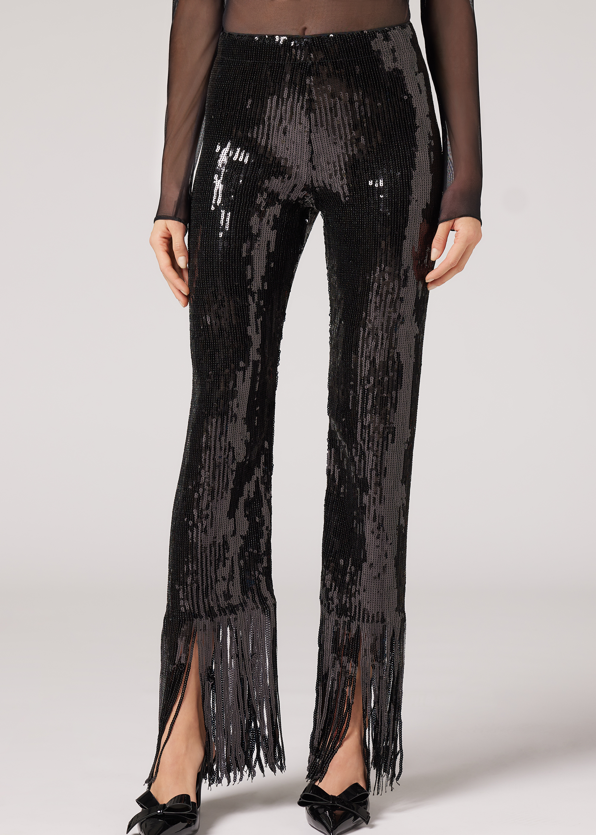 Cropped Flared Leggings with Sequin Fringing - Calzedonia