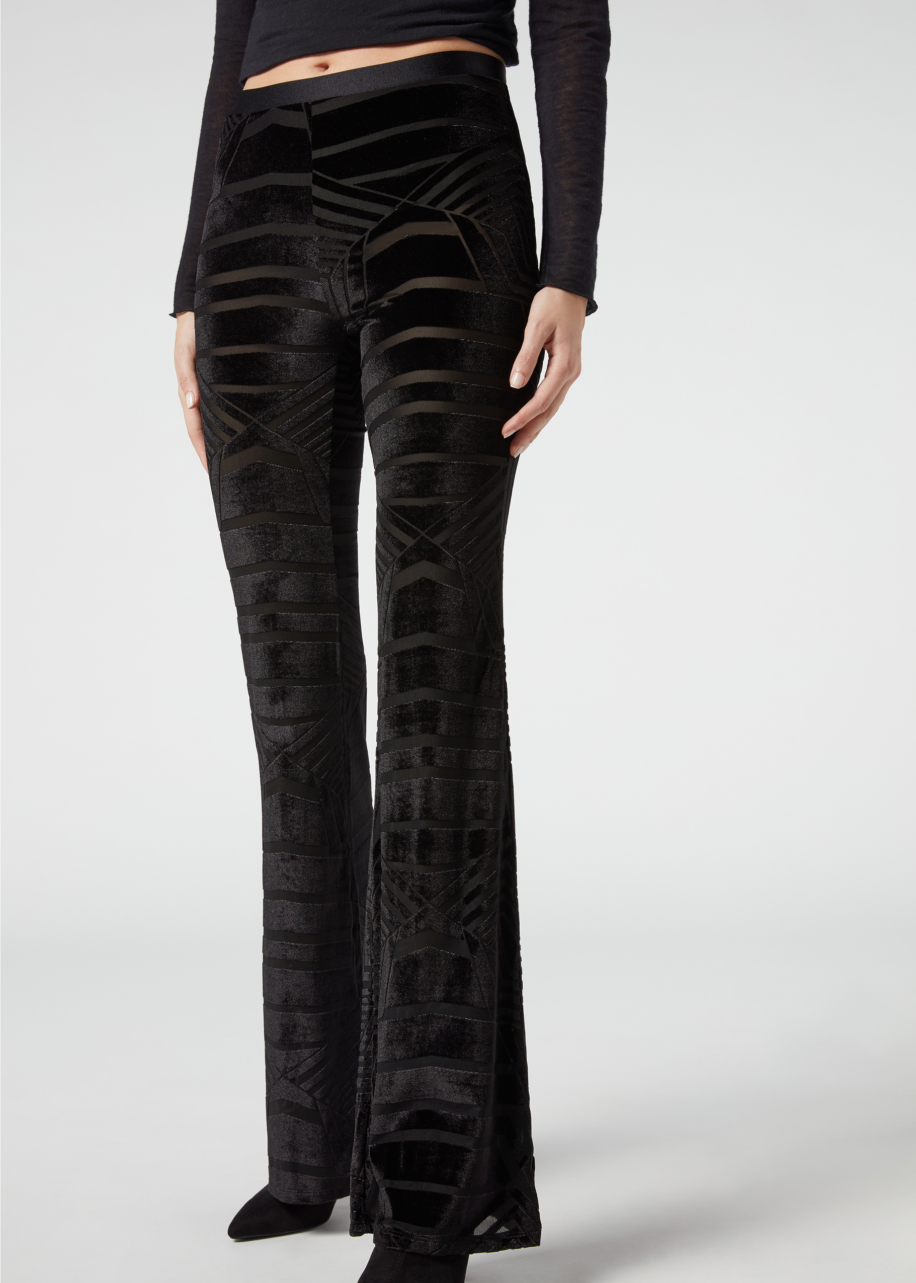 Leggings acampanados en terciopelo devoré - Calzedonia