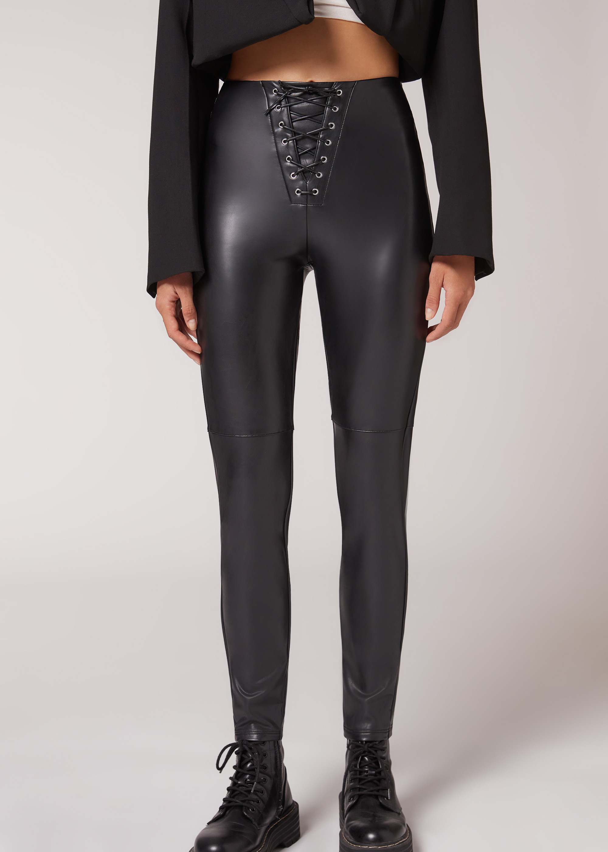 Coated Thermal Skinny Leggings with Lacing - Calzedonia